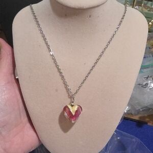 Handmade Red and Gold Heart Pendant Necklace - Women Jewelry